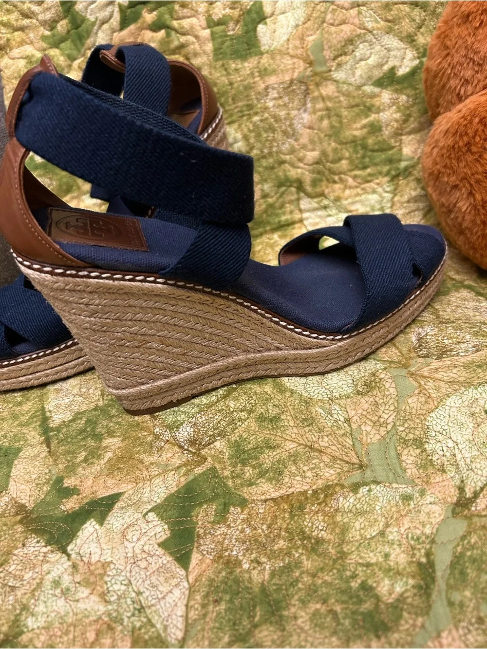 Tory Burch Navy Crisscross Espadrille Wedge Sandals